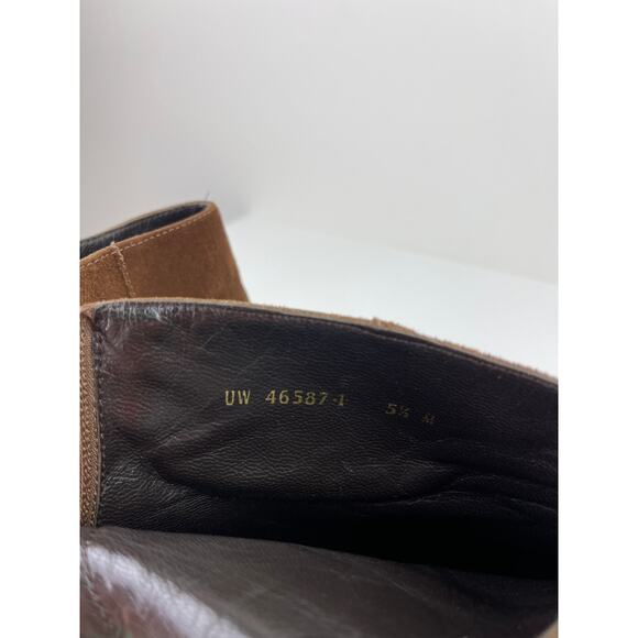 STUART WEITZMAN Bacari Camel Tan Brown Suede Back Zip Pull-On Ankle Booties 5.5 - Picture 9 of 10